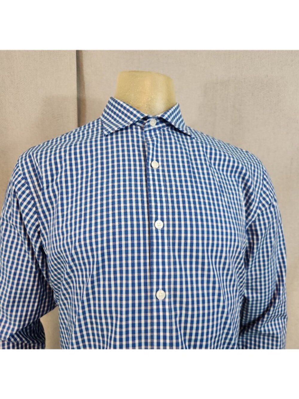 Esquire Blue Check Slim LongSlv Spread Collar Button Down Dress Shirt 16 / 32-33 - Picture 2 of 7